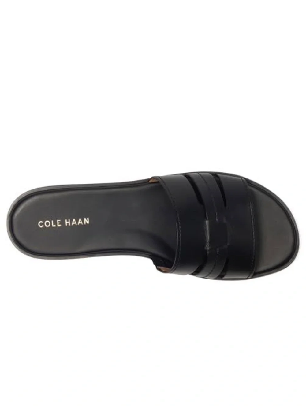 Cole Haan Flynn Slide Sandal Black Leather Woven Comfort Flat Size 8 New in Box!